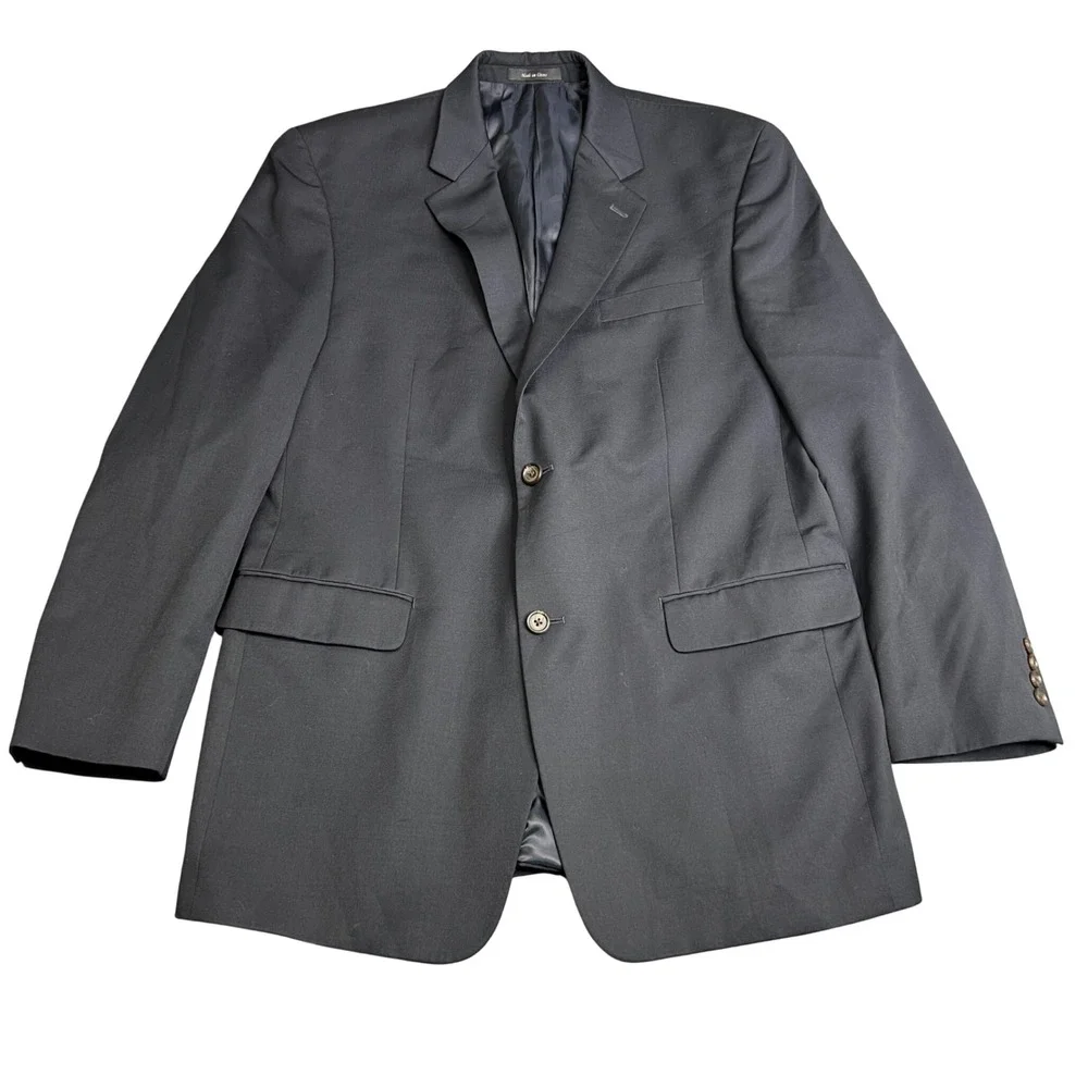 Ralph Lauren Mens Navy Blue 100% Wool Two Button Blazer Sport Coat 44L
